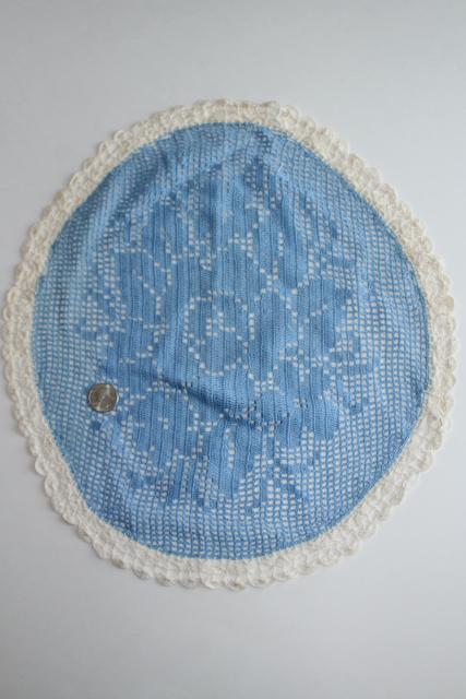photo of crochet flower doily lot, vintage lace doilies pretty colored thread flowers #3