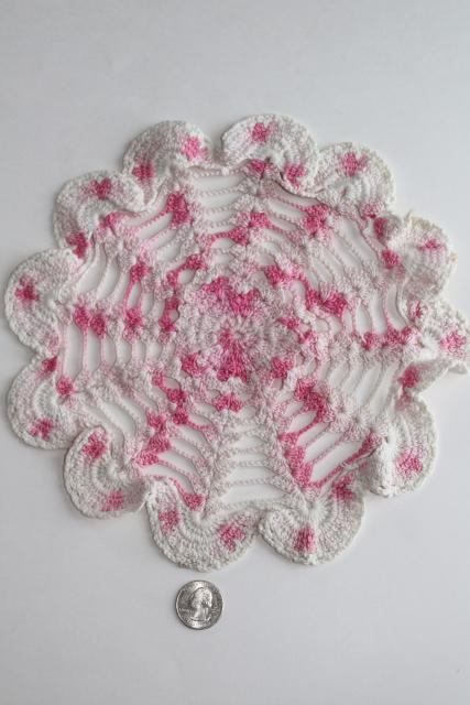 photo of crochet flower doily lot, vintage lace doilies pretty colored thread flowers #5