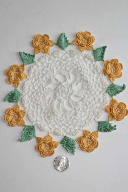 photo of crochet flower doily lot, vintage lace doilies pretty colored thread flowers #6