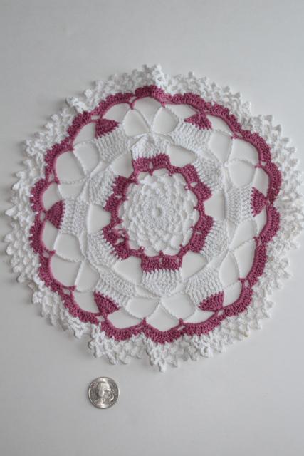 photo of crochet flower doily lot, vintage lace doilies pretty colored thread flowers #7