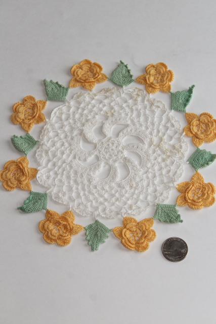 photo of crochet flower doily lot, vintage lace doilies pretty colored thread flowers #10