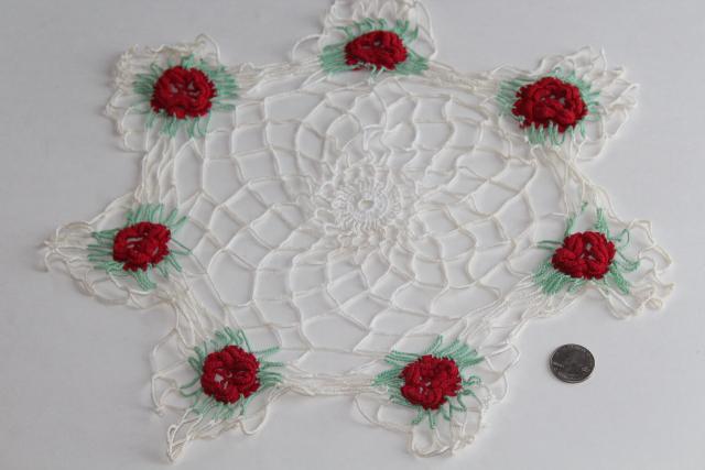 photo of crochet flower doily lot, vintage lace doilies pretty colored thread flowers #15