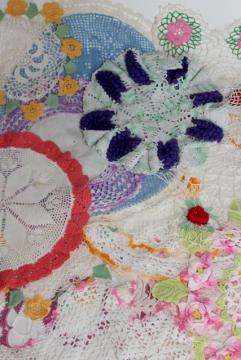 catalog photo of crochet flower doily lot, vintage lace doilies pretty colored thread flowers