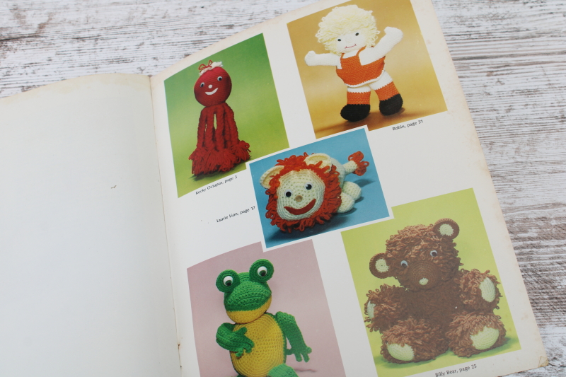 photo of crocheted dolls & stuffed toys, baby animals to crochet vintage needlework pattern booklets lot  #3