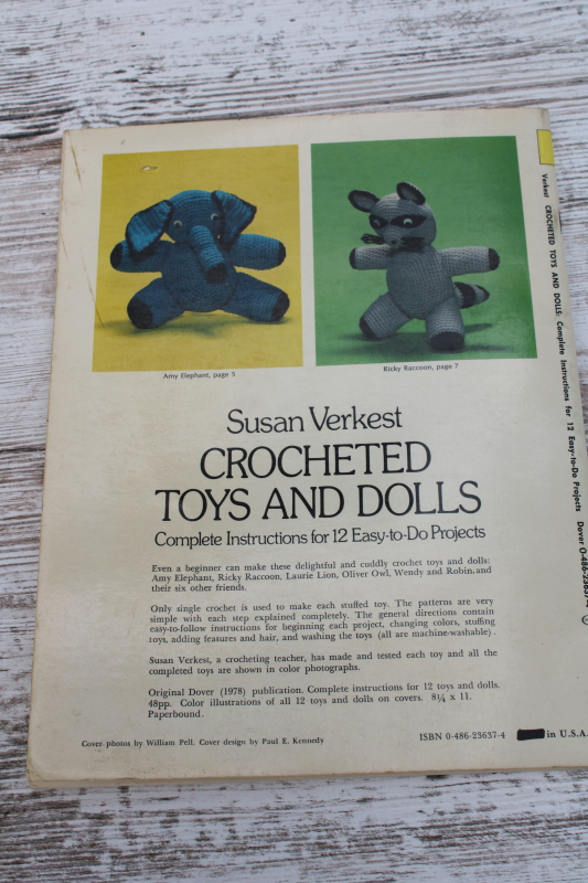 photo of crocheted dolls & stuffed toys, baby animals to crochet vintage needlework pattern booklets lot  #4