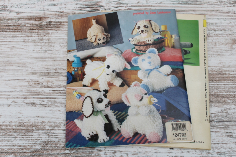 photo of crocheted dolls & stuffed toys, baby animals to crochet vintage needlework pattern booklets lot  #5