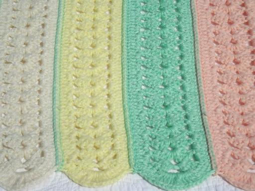 photo of crocheted stripes afghan, vintage candy mint pastels w/ chocolate brown #2