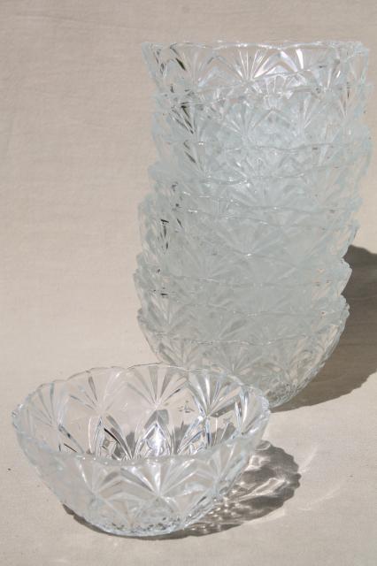 photo of crystal clear French glass pineapple fan pattern fruit bowls, set of 12 dishes marked France #1