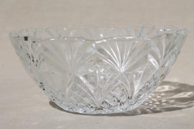 photo of crystal clear French glass pineapple fan pattern fruit bowls, set of 12 dishes marked France #2