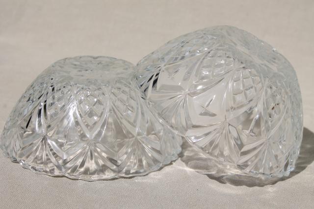 photo of crystal clear French glass pineapple fan pattern fruit bowls, set of 12 dishes marked France #3