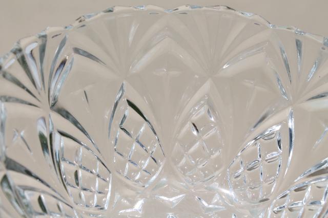 photo of crystal clear French glass pineapple fan pattern fruit bowls, set of 12 dishes marked France #6