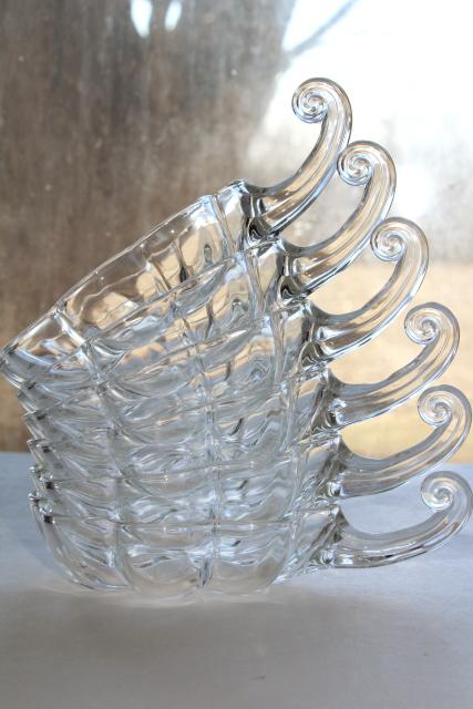 photo of crystal clear glass bowls for dessert or salad, fairy tale pumpkin flower shape w/ vine handles #1