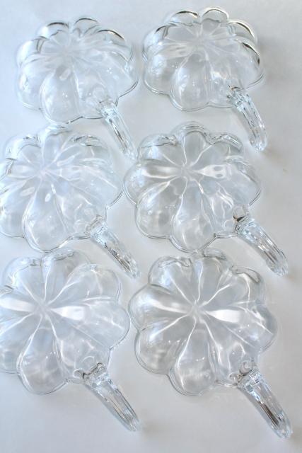 photo of crystal clear glass bowls for dessert or salad, fairy tale pumpkin flower shape w/ vine handles #2