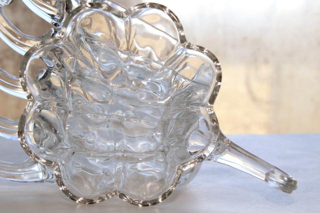 photo of crystal clear glass bowls for dessert or salad, fairy tale pumpkin flower shape w/ vine handles #3