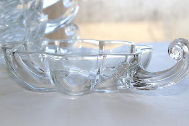 photo of crystal clear glass bowls for dessert or salad, fairy tale pumpkin flower shape w/ vine handles #5