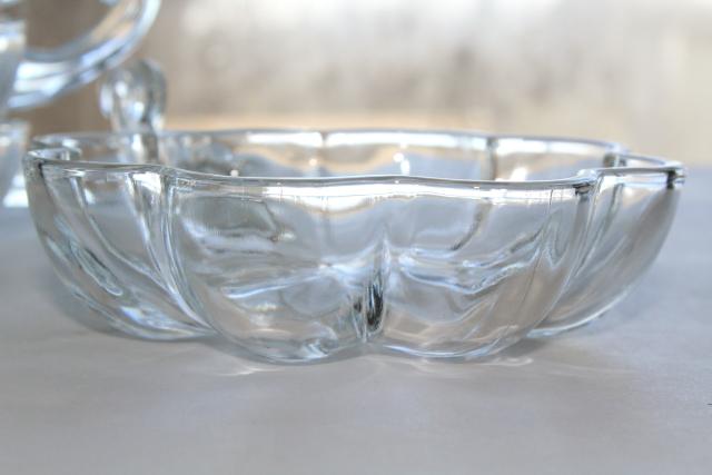 photo of crystal clear glass bowls for dessert or salad, fairy tale pumpkin flower shape w/ vine handles #6