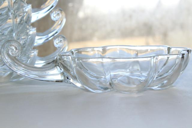 photo of crystal clear glass bowls for dessert or salad, fairy tale pumpkin flower shape w/ vine handles #8