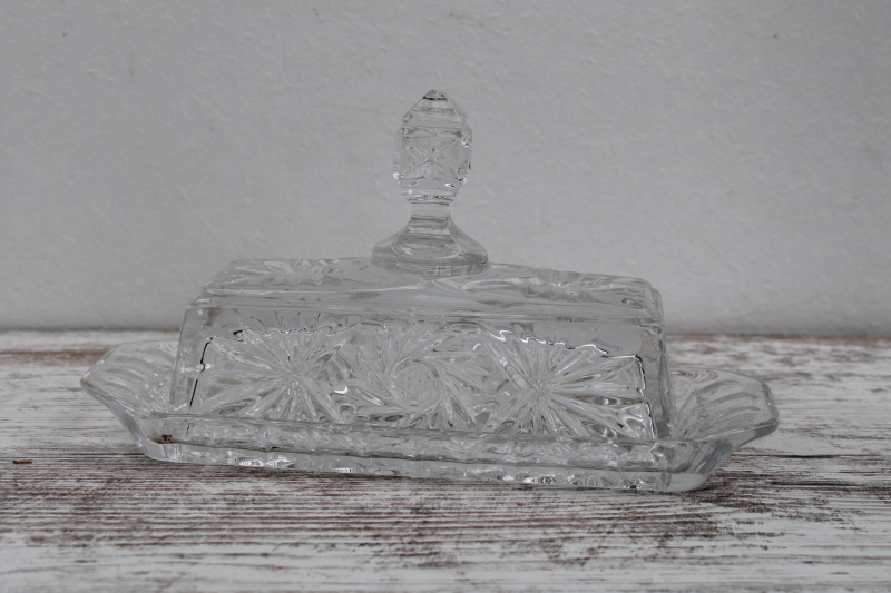 photo of crystal clear glass covered butter dish, plate w/ cover pinwheel pattern glass #1