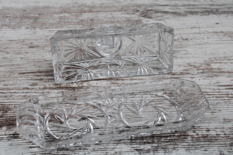 photo of crystal clear glass covered butter dish, plate w/ cover pinwheel pattern glass #5