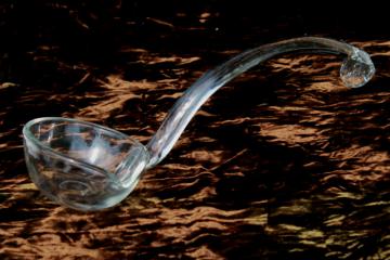 catalog photo of crystal clear glass punch ladle, vintage punch bowl ladle