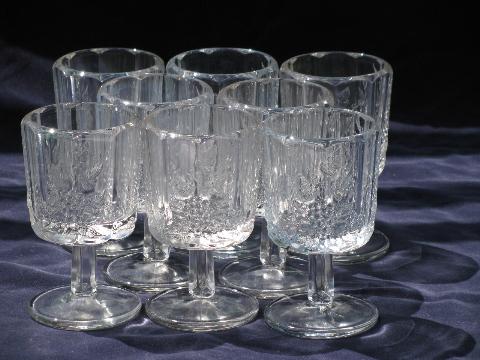 photo of crystal clear glass vintage Paneled Grape wine glasses, marked Westmoreland #1