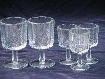 catalog photo of crystal clear glass vintage Paneled Grape wine glasses, marked Westmoreland