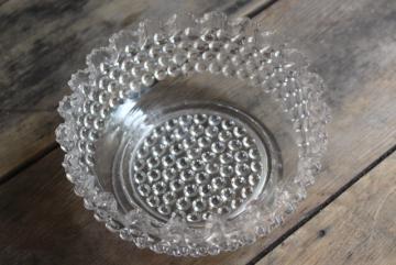 catalog photo of crystal clear hobnail glass bowl w/ crimped ruffle rim, vintage Fenton?