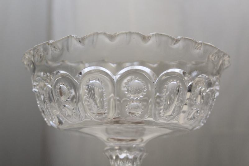photo of crystal clear moon and stars pattern glass compote bowl, vintage pressed glass #1