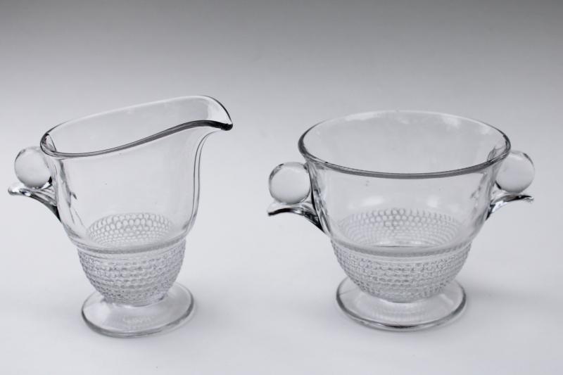 photo of crystal clear vintage Duncan & Miller teardrop pattern cream pitcher & sugar bowl set #1