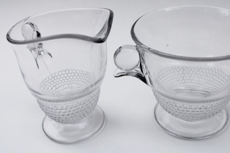 photo of crystal clear vintage Duncan & Miller teardrop pattern cream pitcher & sugar bowl set #3