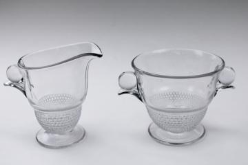 catalog photo of crystal clear vintage Duncan & Miller teardrop pattern cream pitcher & sugar bowl set