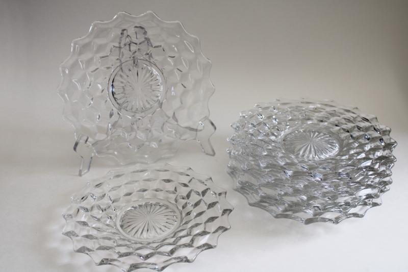 photo of crystal clear vintage Fostoria American cube pattern salad plates set of 8 #4