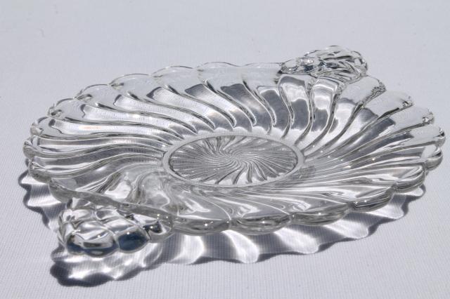 photo of crystal clear vintage Fostoria Colony glass lemon plate, mayo bowl w/ ladle spoon #5