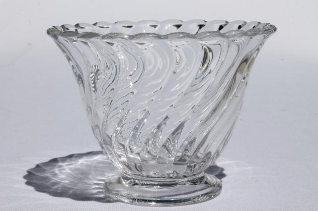 photo of crystal clear vintage Fostoria Colony glass lemon plate, mayo bowl w/ ladle spoon #9