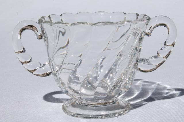 photo of crystal clear vintage Fostoria Colony glass mini cream & sugar set w/ tray #6