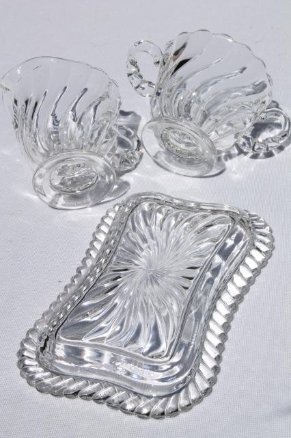 photo of crystal clear vintage Fostoria Colony glass mini cream & sugar set w/ tray #7