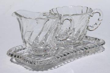 catalog photo of crystal clear vintage Fostoria Colony glass mini cream & sugar set w/ tray