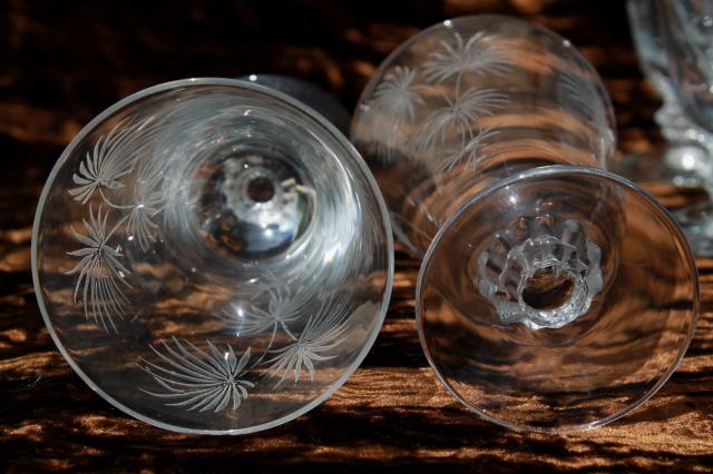 photo of crystal clear vintage Fostoria etched glass Lido footed tumblers, 8 juice glasses #3