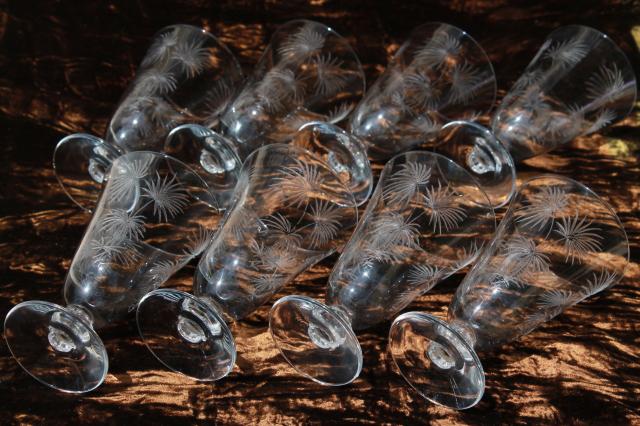 photo of crystal clear vintage Fostoria etched glass Lido footed tumblers, 8 juice glasses #6