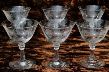 catalog photo of crystal clear vintage Fostoria etched glass Lido pattern sherbet / champagne glasses