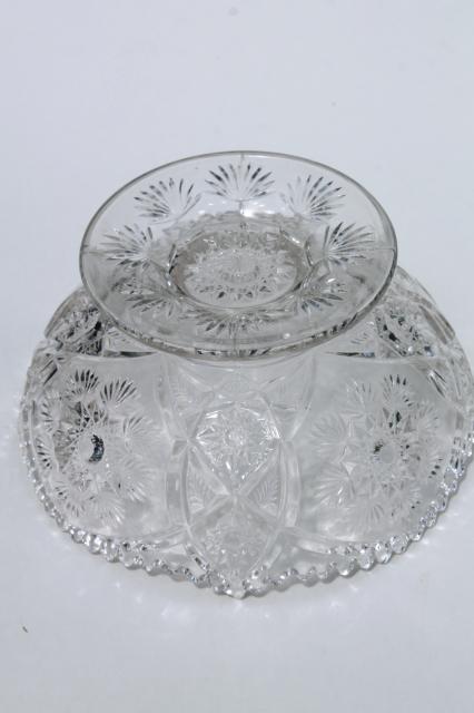 photo of crystal clear vintage Nu Cut snowflake pattern pressed glass bowl, Imperial NuCut #2