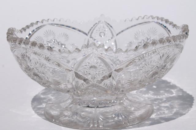 photo of crystal clear vintage Nu Cut snowflake pattern pressed glass bowl, Imperial NuCut #5