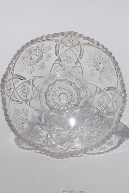 photo of crystal clear vintage Nu Cut snowflake pattern pressed glass bowl, Imperial NuCut #6