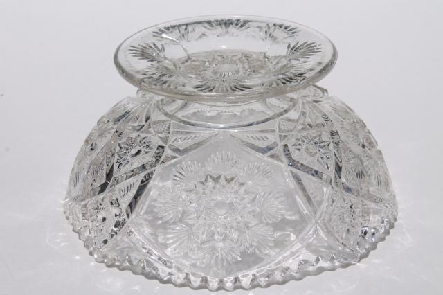 photo of crystal clear vintage Nu Cut snowflake pattern pressed glass bowl, Imperial NuCut #8