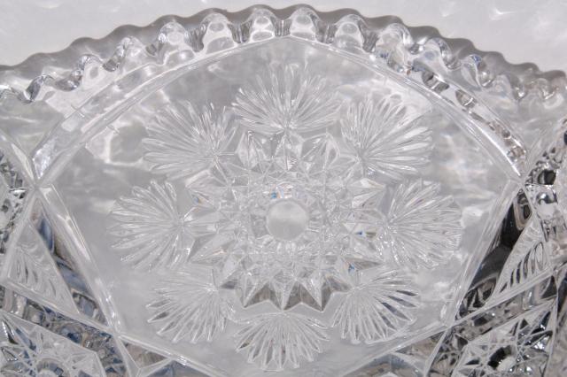 photo of crystal clear vintage Nu Cut snowflake pattern pressed glass bowl, Imperial NuCut #9