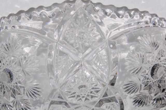 photo of crystal clear vintage Nu Cut snowflake pattern pressed glass bowl, Imperial NuCut #10