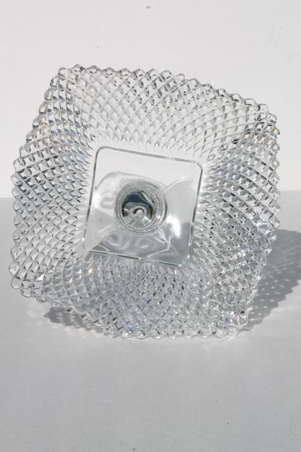 photo of crystal clear vintage diamond point glass square compote bowl w/ dot pattern pedestal #3