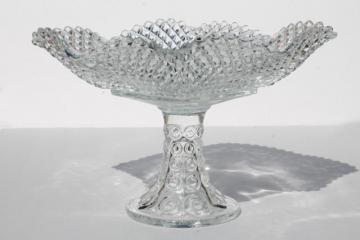 catalog photo of crystal clear vintage diamond point glass square compote bowl w/ dot pattern pedestal