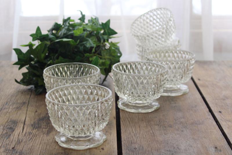 photo of crystal clear vintage glass dessert dishes, Indiana diamond point pattern bowls or sherbets #1