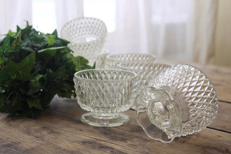 photo of crystal clear vintage glass dessert dishes, Indiana diamond point pattern bowls or sherbets #2